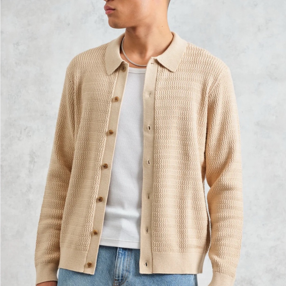 Men's Beige Knit Cardigan Sweater